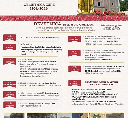 Proslava Imena Marijina i 825. obljetnice prvoga pisanog spomena Čučerja i Župe Pohoda BDM